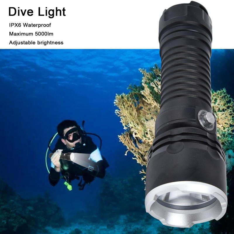 Dive Light IPX6 Waterproof 5000lm Adjustable Brightness Aluminium Alloy Durable