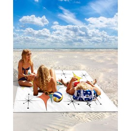 Gsypo Bohemia Beach Blanket Waterproof Sandproof 108"x84", Modern Art Stars Oversized Beach Mat with 4 Corner Sand Pocket & 4 Stakes, Compact Outdoor Picnic Mat for Camping Travel Festivals