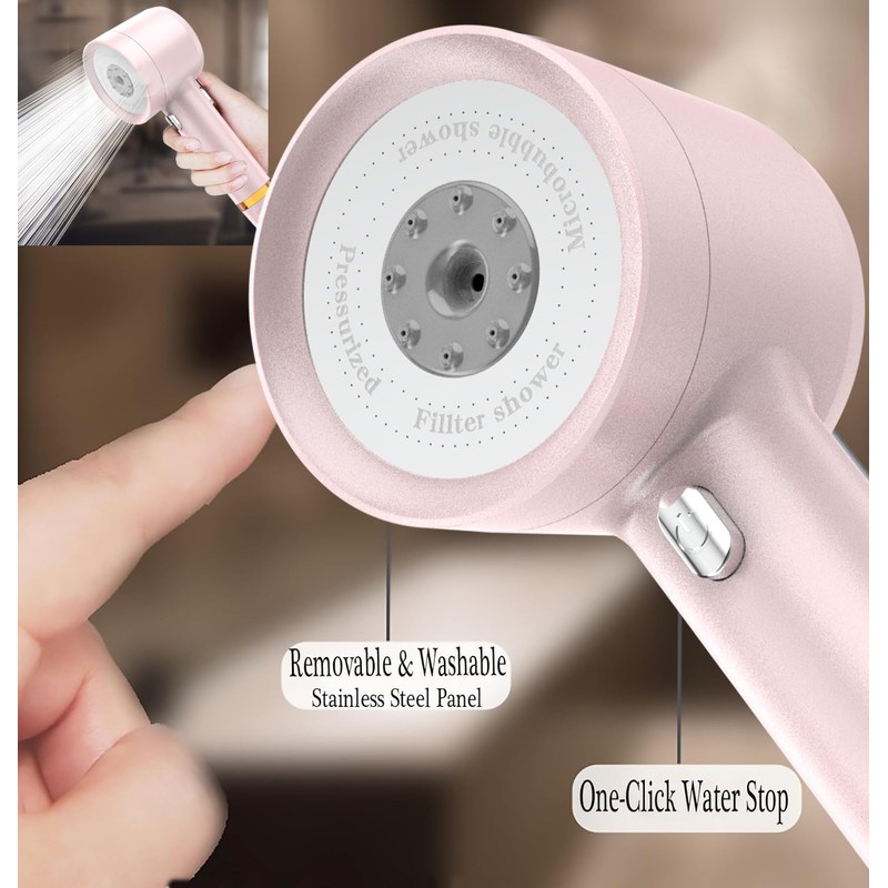 High Pressure Shower Head with Handheld, with Pause Switch 4