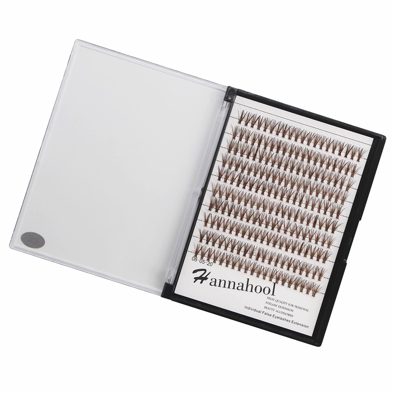 Hannahool -Large Tray Handmade 20Roots Brown Cluster Eyelashes Thickness 0.07mm