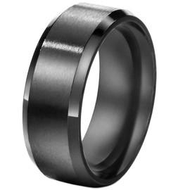 FANSING Couples 8mm Wedding Bands, Stainless Steel Ring, Mens Black Rings Womens, Size 14