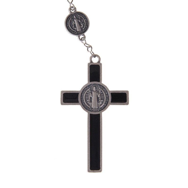 IntercessionTM 聖ベネディクト ロザリオ - ステンレス鋼製チェーン ウッドビーズ付き - ブラジル製