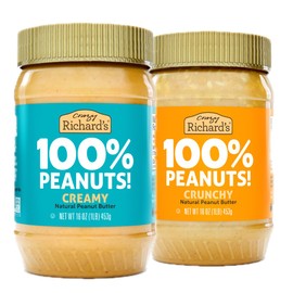 Crazy Richard's 100% All-Natural Vegan Creamy & Crunchy Peanut Butter with No Added Sugar and Non-GMO Variety Pack (16 Ounce, Pack of 2)