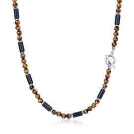 GAVU OT Clasp Crystal Necklace for Men Beaded Necklace, Tiger Eye Necklace for Men 20"