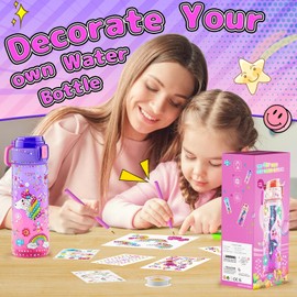 Decorate Your Own Water Bottle Kits for Girls Age 4-12, Unicorn Toys for Girls Age 4-6 Painting Crafts Kit, Clay Beads Bracelet Making Kit, Birthday Gifts Toys for Ages 6-12 (Unicorn)