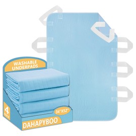 DAHAPYBOO Washable Underpads with 8 Handles, 34"x52" 4 Pack Incontinence Bed Pads, Heavy Absorbency Reusable for Elderly, Kids, Adults and Pets, Waterproof Quick Drying for Bed, Sofa, Floor