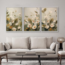 SIGNWIN Framed Canvas Print Wall Art Botanical Floral White Blossoms and Greenery Photography Modern Art Minimalist Black and White for Living Room, Bedroom, Office - 16"x24"x3 White