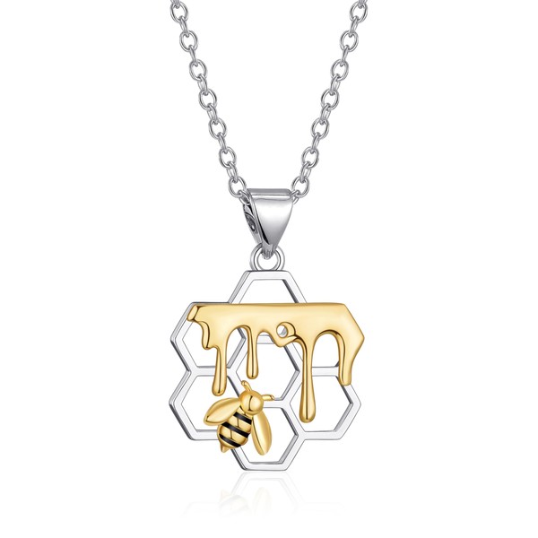 TALYKONG Bee Necklaces for Women Honeycomb Pendant Necklace Bee Jewelry