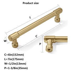 CABDM 10 Pack 6 Inch Cabinet Handles - Brushed Gold Pulls, Satin Brass Drawer Pulls, Kitchen Hardware for Cabinets, Cupboards, Drawers