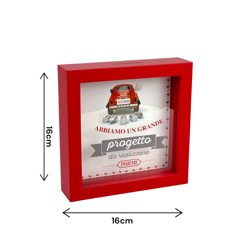 Salvadanaio Decorativo in Legno, Design Auto Oggi Sposi, Cornice Rossa