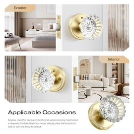 Leydebong 4 Pack Crystal Glass Door Knobs, Privacy No Key Door Knob for Bedroom and Bathroom, Heavy Duty Vintage Clear Crystal Door Knobs with Lock