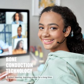 YouthWhisper Auriculares de conducción ósea Bluetooth con micrófono con cancelación de Ruido, Auriculares inalámbricos con micrófono para Llamadas telefónicas, reuniones de Vedio, Aprendizaje,