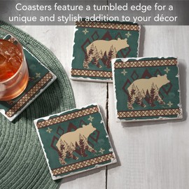 Thirstystone Aztec Lodge III Absorbent Stone Tumbled Tile Coasters with Protective Cork Backing 4-Pack 4" Square Manufactured in The USA Artistic Absorbent Easily Wipes Clean