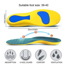 KEQAR Paar Orthopädische Einlegesohlen, Fersensporn Einlagen zur Unterstützung des Fußgewölbes, für Ballenzeh Plantarfasziitis Herren Damen, Fußschmerzen (39-40)
