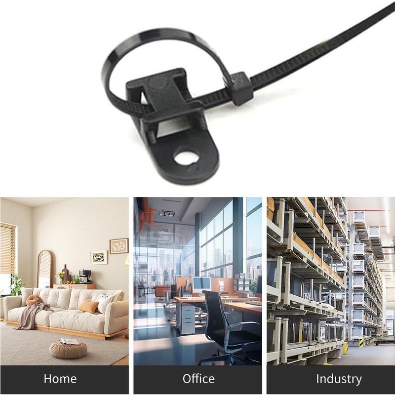 60 Set Cable Zip Tie Mounts Kit Black 6" Zip