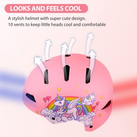WHALEZON Kids Bike Helmet Ages 3-5-8-14, CPSC ASTM CPSIA Certified Toddler Helmet-Girls Pink Unicorn