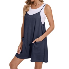 nunflue Rompers for Women Summer Casual Waffle Knit Loose Sleeveless Romper Spaghetti Strap Jumpsuit with Pockets 2024