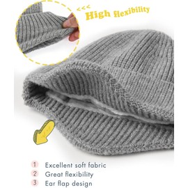 FURTALK Toddler Baby Winter Hat Warm Fleece Lined Knit Kids Hat with Earflap Infant Newborn Pom Beanie Knit Cap Girls Boys Gray