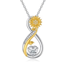 WINNICACA Sunflower Infinity Necklace Sterling Silver Gold Plated Sun Flower Jewelry Heart Birthstone Pendant Anniversary Christmas Birthday Gift for Women Mother Girlfriend