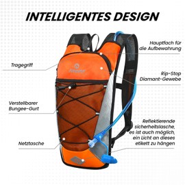 Nepest 6L Bicycle Backpack with 2L Hydration Bladder - Lightweight & Breathable, Orange
