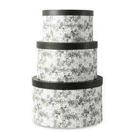 Soul & Lane Floral Hat Round Boxes with Lids - Set of 3: Nesting Cardboard Hat Storage, Large Black Print Hat Cases, Round Decorative Keepsake Boxes, Stacking Paper Mache Craft Boxes