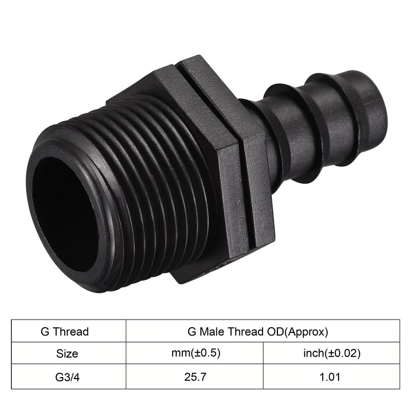 sourcing map Drip Irrigation Fittings 15.5mm Barbed to G3/4 Male