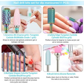 11pcs Multicolor Nail Drill Bit Set, Tungsten Carbide Nail Files Set, Electric Nail Drill Kit for Manicure, Valentine's Day Gift