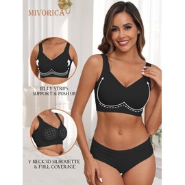 Mivorica Comfort Wireless Bra Non Wired Support Seamless Soft Everyday Bra,Black,3XL
