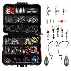 LIHAO Fishing Tackle 160 Pieces Swivel Snap Fishing Hook Fishing Set with Case