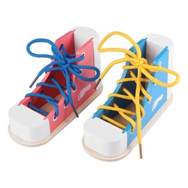 Toyvian Wooden Lacing Shoe Toy Learn to Tie Shoelaces Shoes Tying Teaching Kit for Kids, Pack of 1