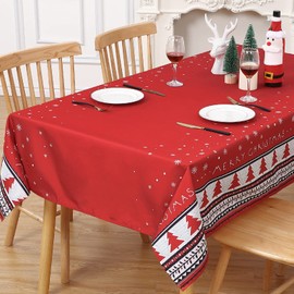 LinTimes Christmas Table Cloth Water Resistant Rectangle Tablecloths Christmas Home Decoration Party Tabletop Cover with Christmas Tree Kitchen Table Cloth, Red 54x90 Inch