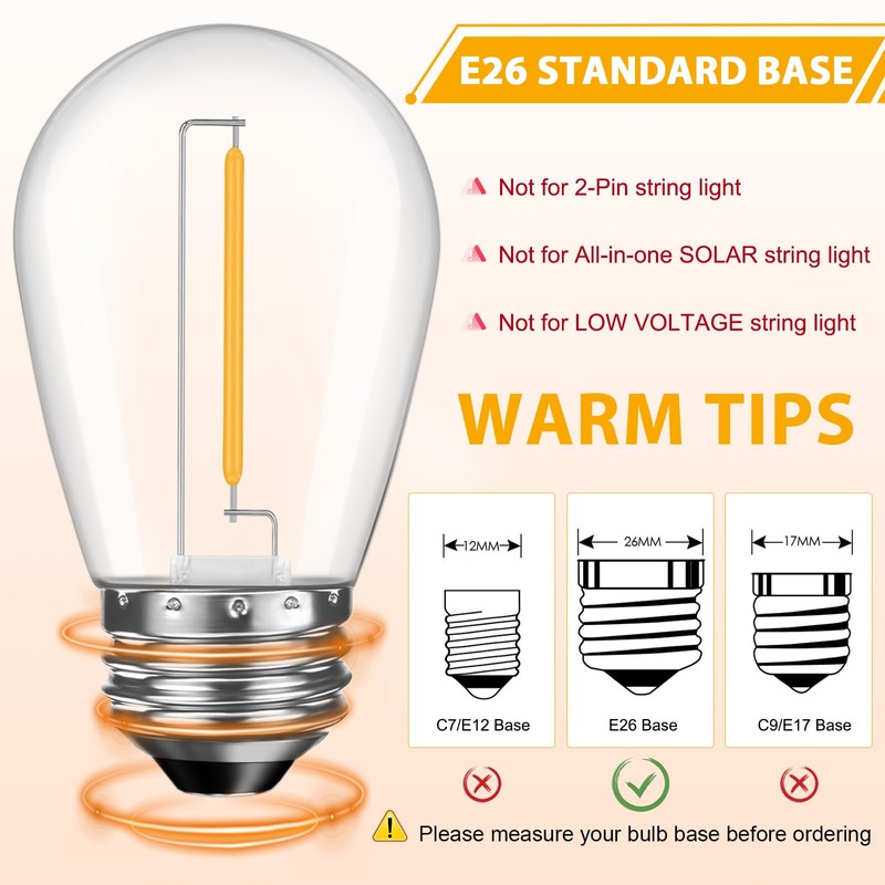 GvvooHome 48 Pack LED S14 Replacement Light Bulbs, Shatterproof Outdoor