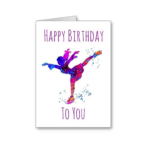 Ice Skating Birthday Card Happy Birthday Watercolour Effect (Envelope Included)