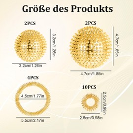 Skills Borderline Set with 4 Hedgehog Balls in 32 mm and 47 mm Ball Diameter, Plus 10 Acupressure Ring and 4 Acupressure Bracelets, Massage Balls Can Be Used for Massaging Back, Legs, Hands (Gold)