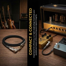 AZOR 19 Inch Guitar Patch Cable 49CM, Right Angle Guitar Patch Cable Electric Instrument Cord for Electric Guitar Pedal, Bass, Amp