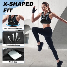 KUKZO Adjustable Weighted Vest Woman Men, 6-12lb Weight Vest with 6 Ironsand Weights for Strength Training Rucking Running Walking Fitness Workout, Black