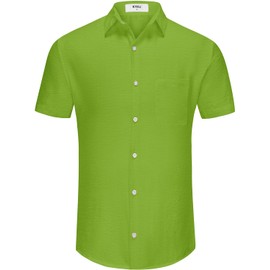 KYKU Neon Green Shirts for Men Summer Breathable Button Up Shirt with Pocket M