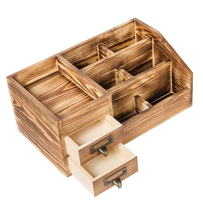 Liry Products Rustic Wooden Desktop Organizer Office Supplies Brown Tabletop