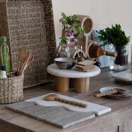 Bloomingville Marble Wave Dual Cheese and Cutting Board, Beige and White