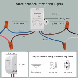 DEWENWILS Kit de interruptor de parede e receptor de controle remoto sem fio DEWENWILS 100 pés alcance de RF