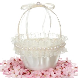 Cesta de Flores para Bodas | Canasta De Transporte Floral Decorativa Con Lazo De Cinta - Decoración Romántica Para La Boda | Para Jardín Patio Césped Exterior Interior Casa Hotel Oficina