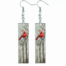 the fun things Unique Cardinal Bar Earrings Wood Dangle Stainless Steel Bird Lover Memorial