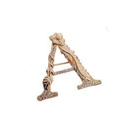 Letters Flower Pins Brooches Metal Broaches Lapel Pins-Clear Crystal Badge Women Girls Safety Pin Gold Tone