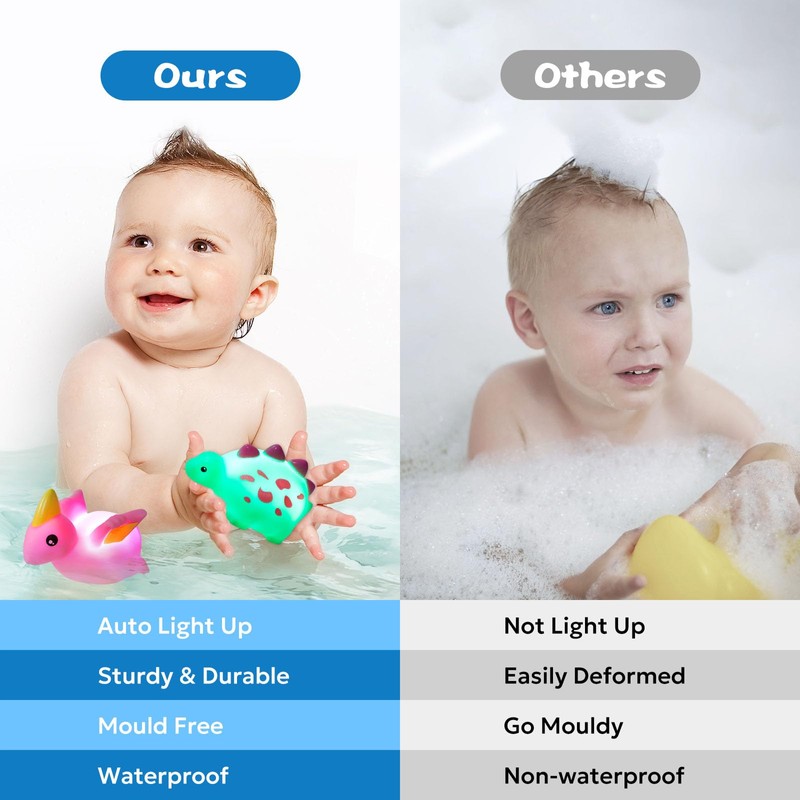 Jiosdo Bath Toy, 6 Pieces Dinosaur Bath Toy with Light