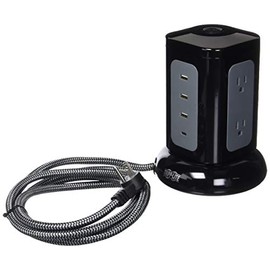 Tripp Lite Surge Protector Tower 6-Outlet 3X USB-A 1x USB C 8ft Cord Black (TLP606UCTOWER)