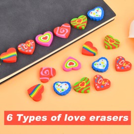 Xzeemo Pack of 100 Erasers in the Shape of a Heart, Colourful Funny Erasers, Cute Erasers, Soft Erasers, Eraser Set for Children, Children's Birthday Gift Bag, Reward Set