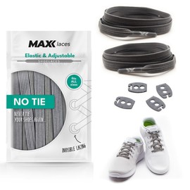 Maxx laces, Flat Elastic Shoelaces with Adjustable Tension, in Various Colours, Non-tie shoelaces, Comfortable Shoe Ties, Easy to Use, Fits Any Shoe, grey, 120