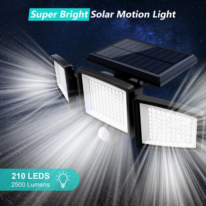 Tuffenough Solar Outdoor Lights 2500LM 210LED Security Lights,3 Heads Dimmable
