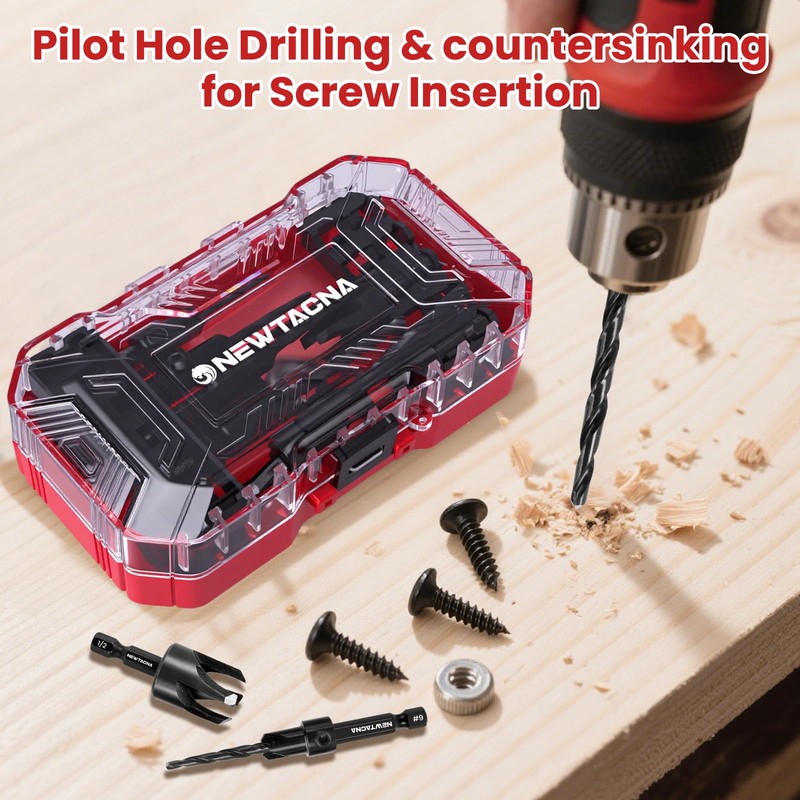 NEWTACNA 15PCS Wood Countersink Drill Bit Set Tapered Pilot Drill