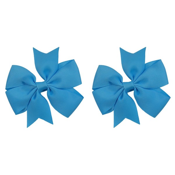 Hair Bow Set for Girls (2) 3 Inch Grosgrain Ribbon Hair Bows ~ Funny Girl Designs (Turquoise)